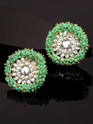 Traditional Lime Green Crystal Studded Gold Plated Kundan Stud Earrings