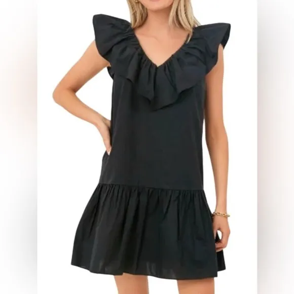 Tuckernuck Hyacinth House Mini Jo Black Ruffle Sleeveless Dress Sz M EUC