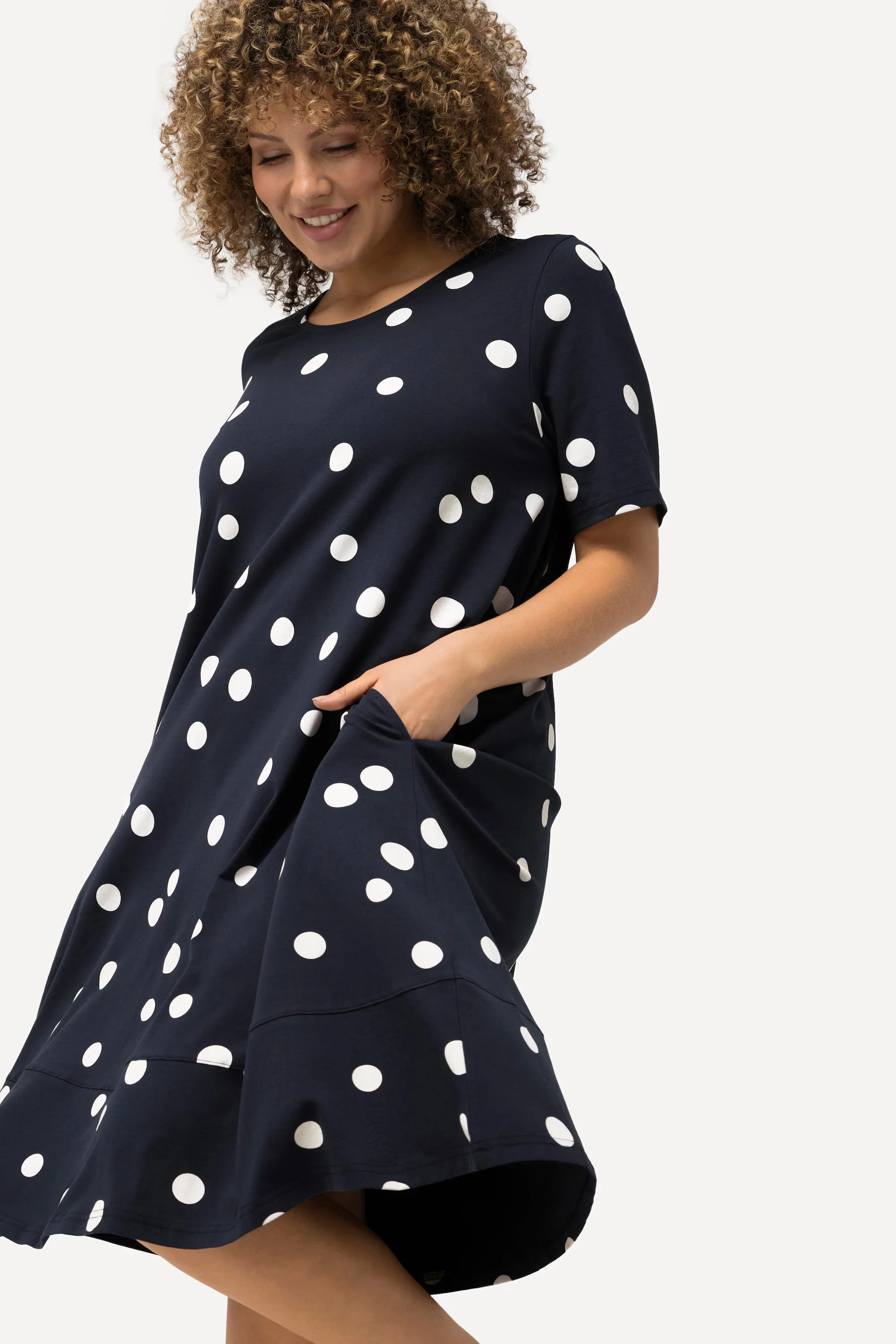 Ulla Popken Polka Dot Dress in Navy