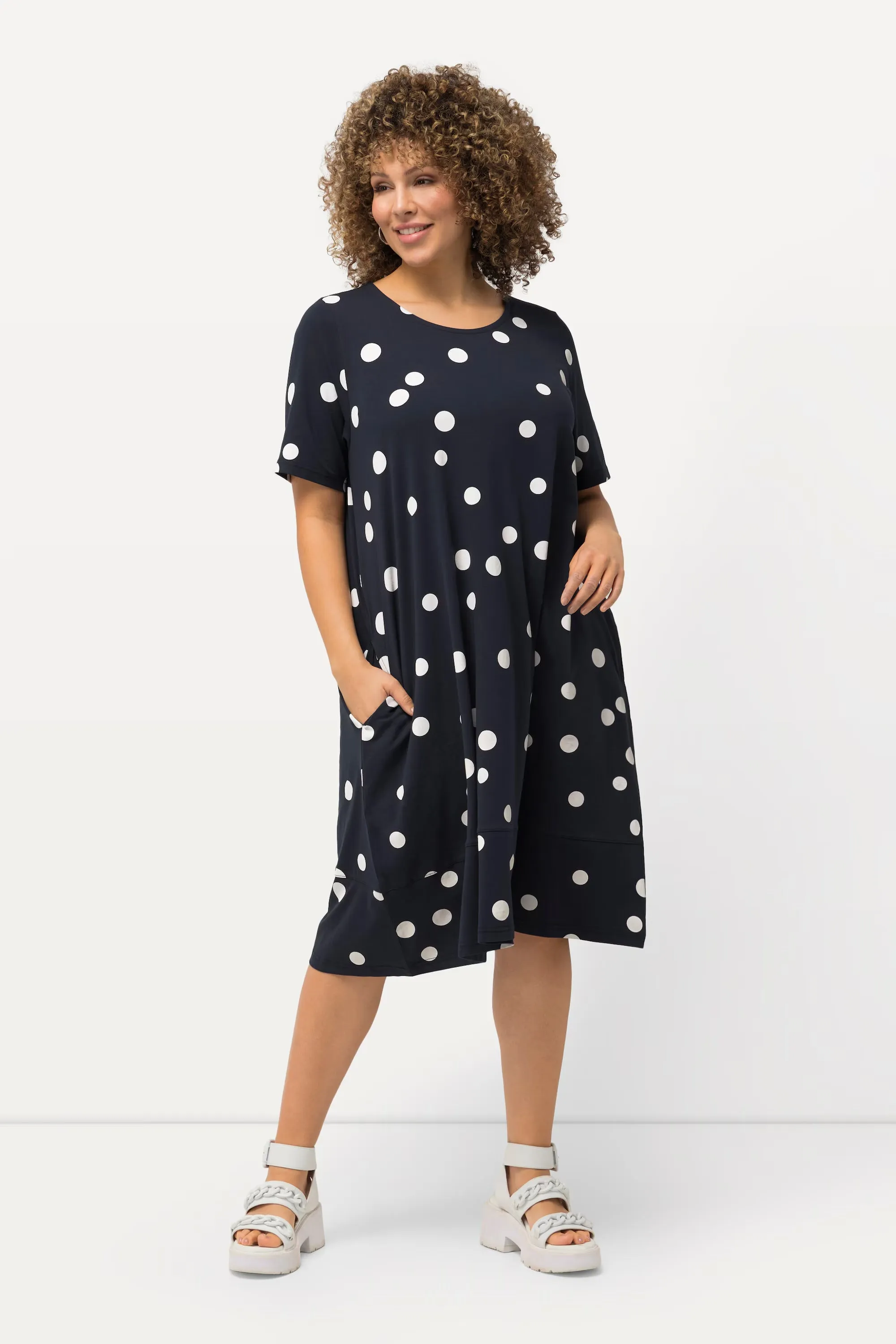 Ulla Popken Polka Dot Dress in Navy