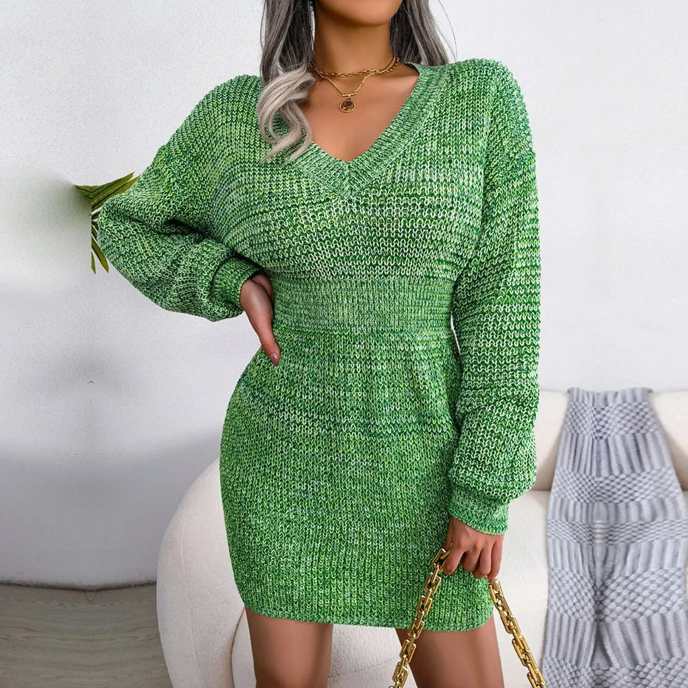 Vienna - Green Nipped High Waist Sweater Dress