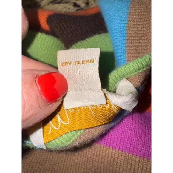 Vintage 00s Y2K Mainbocher M Vibrant Striped 100% Pure Cashmere V-Neck Sweater