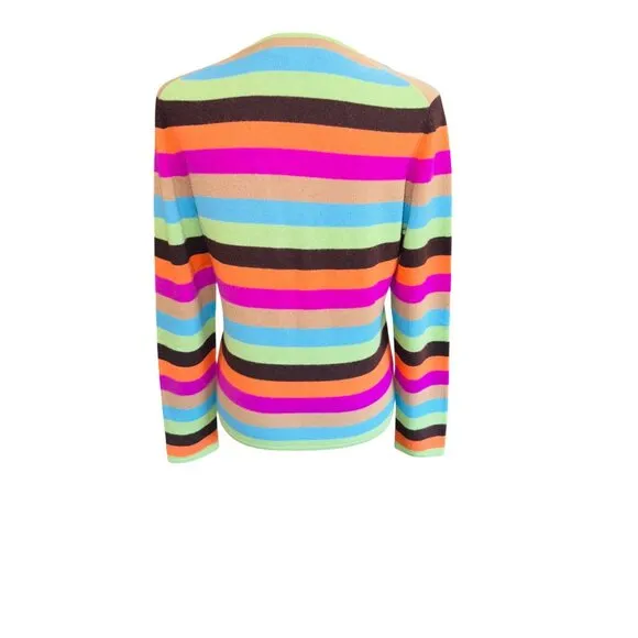 Vintage 00s Y2K Mainbocher M Vibrant Striped 100% Pure Cashmere V-Neck Sweater