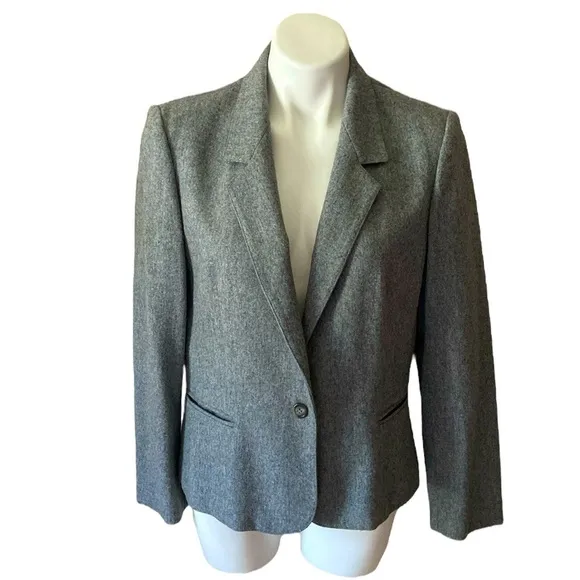 Vintage Gray Saville Wool Blend Button Size 14 Blazer Winter  Office Plus Size