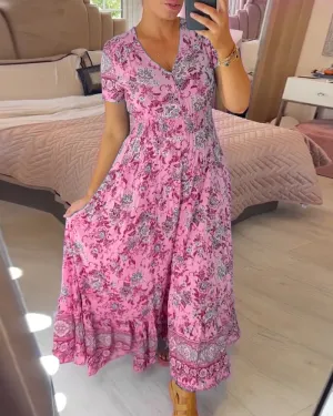 WILMA - FLORAL PATTERN V-NECK DRESS