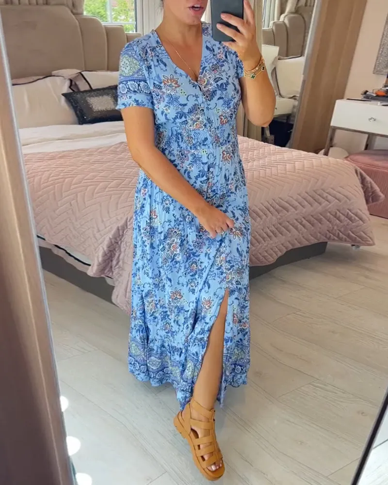 WILMA - FLORAL PATTERN V-NECK DRESS