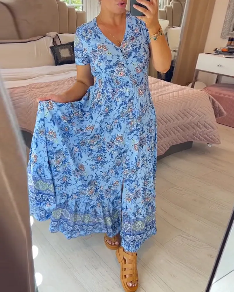 WILMA - FLORAL PATTERN V-NECK DRESS