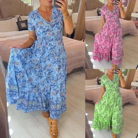 WILMA - FLORAL PATTERN V-NECK DRESS