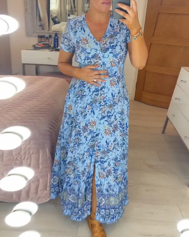 WILMA - FLORAL PATTERN V-NECK DRESS