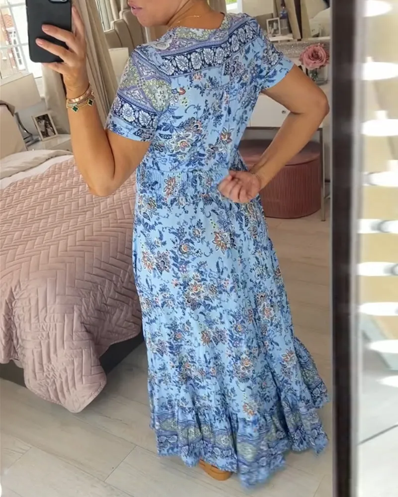 WILMA - FLORAL PATTERN V-NECK DRESS