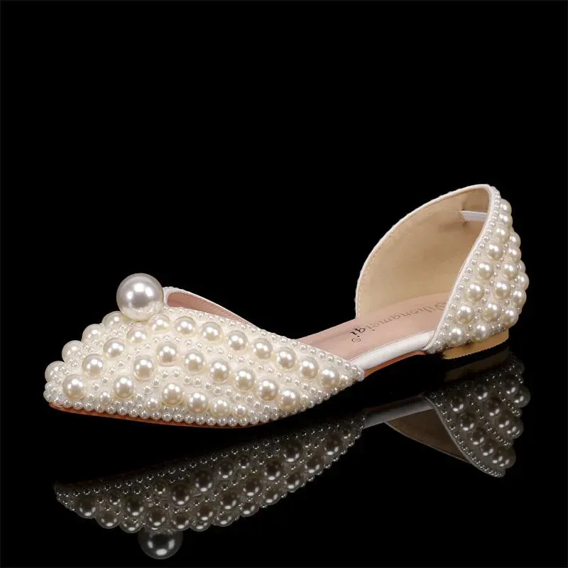 Women Sandals Fashion High Quality Wedding Shoes Women New Pearls Studs Luxury Peep Toe High Heels Buckle Woman Sandal 43