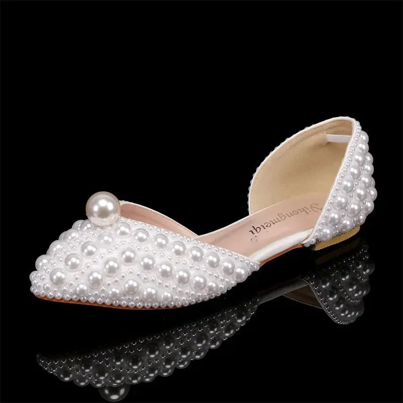 Women Sandals Fashion High Quality Wedding Shoes Women New Pearls Studs Luxury Peep Toe High Heels Buckle Woman Sandal 43