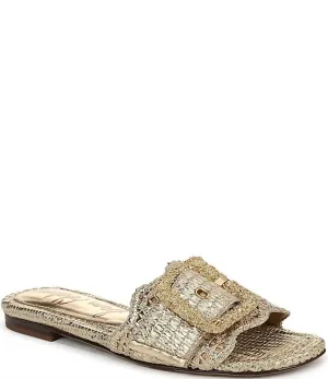 Women's Bambi Slide Sandal In Amber Gold Raffia