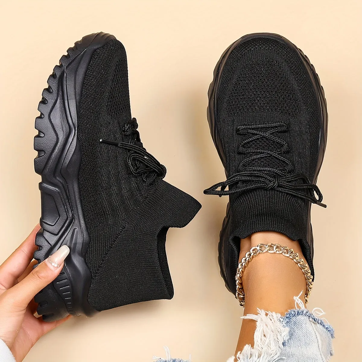 Women's Chunky Mesh Trainer Sneaker with Lace | Perfect for All Seasons