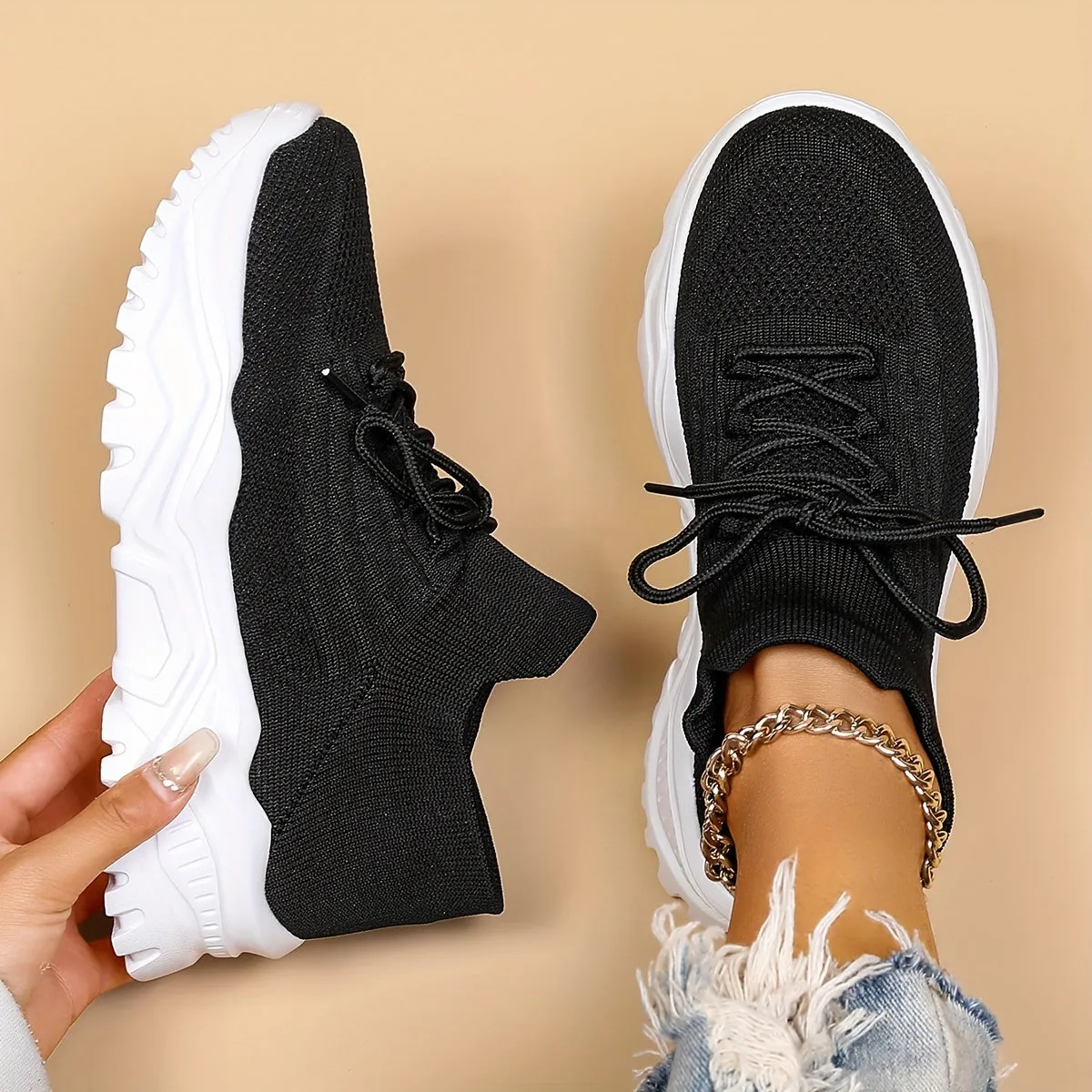 Women's Chunky Mesh Trainer Sneaker with Lace | Perfect for All Seasons