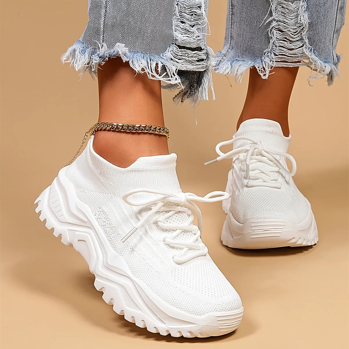 Women's Chunky Mesh Trainer Sneaker with Lace | Perfect for All Seasons