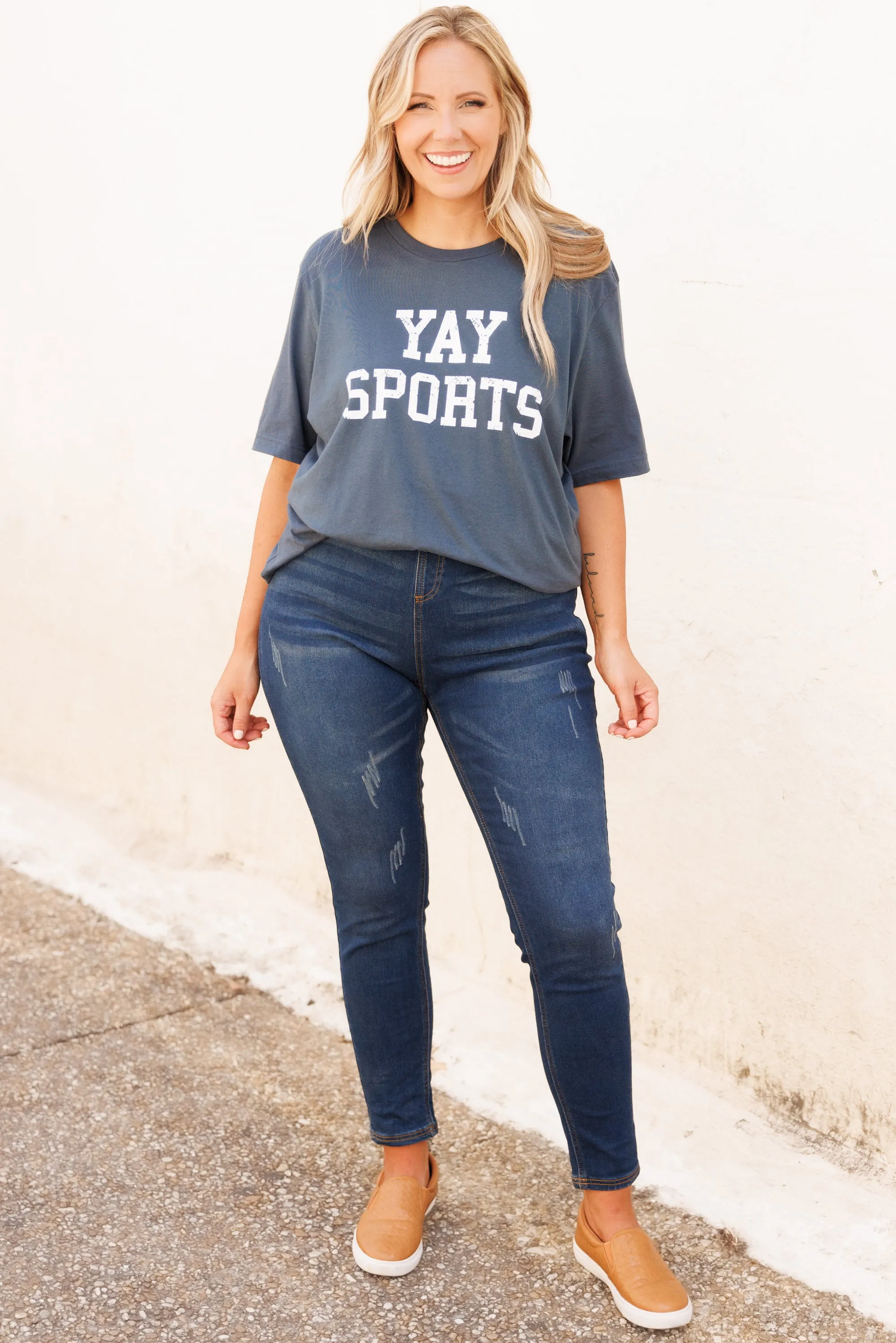 Yay Sports Tee, Vintage Navy