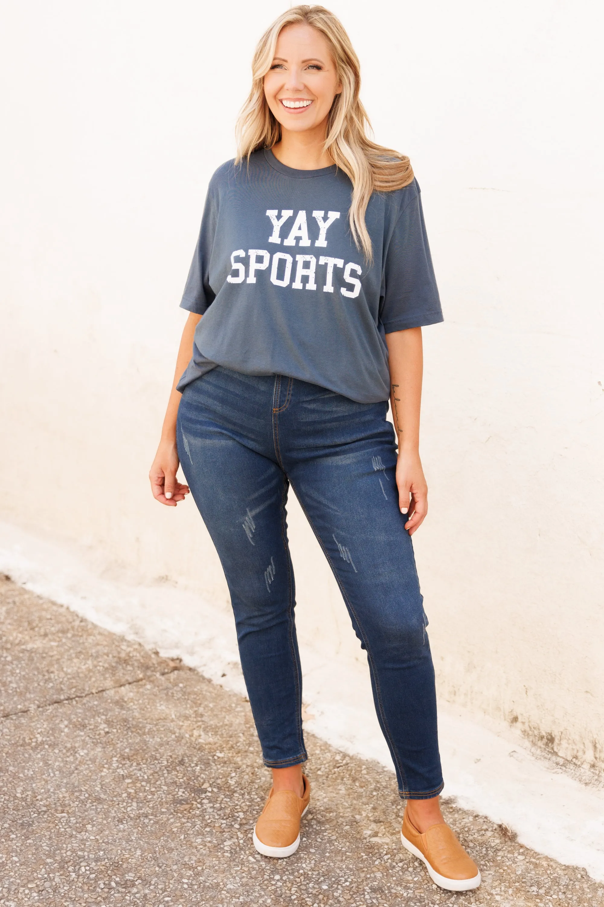 Yay Sports Tee, Vintage Navy