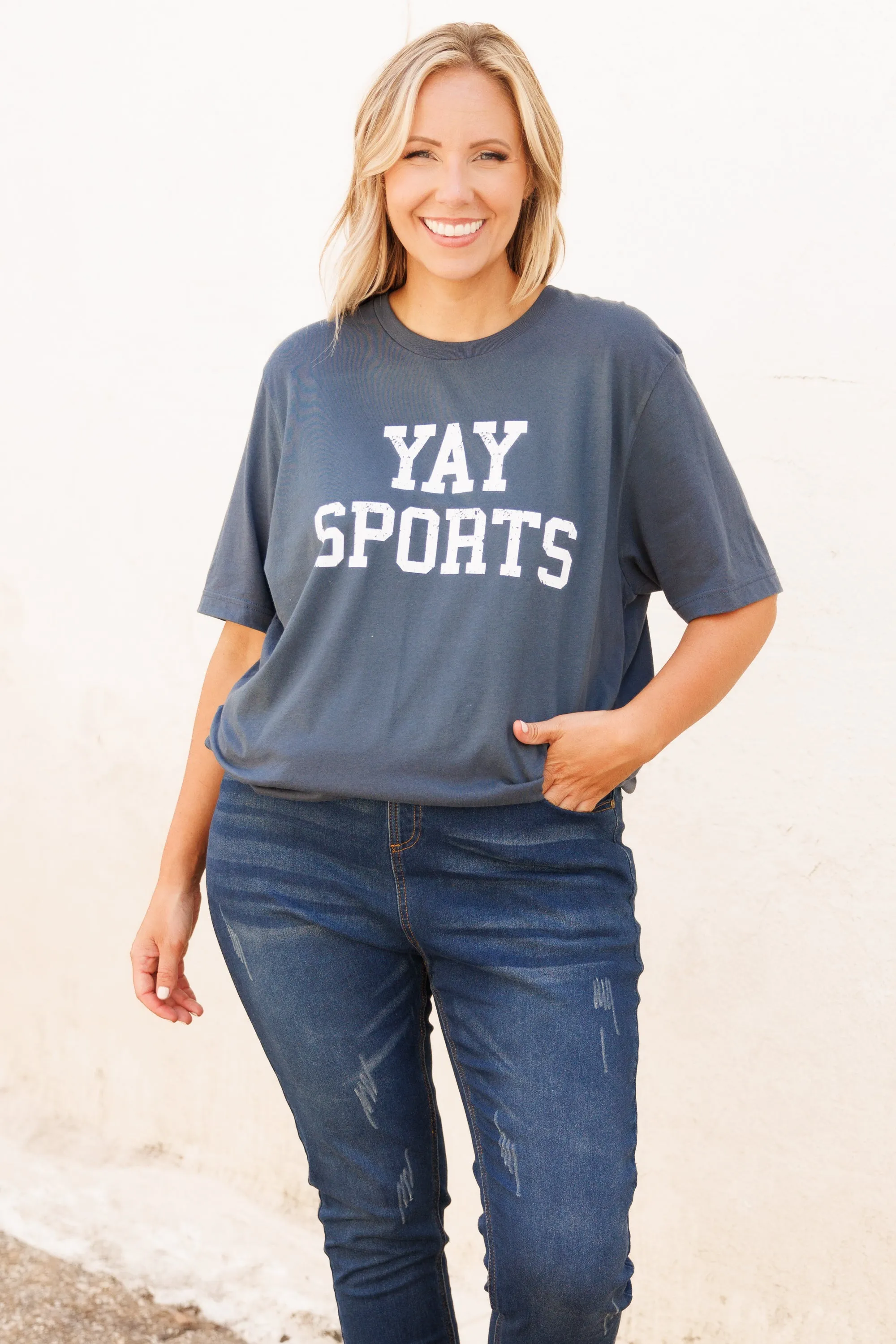 Yay Sports Tee, Vintage Navy